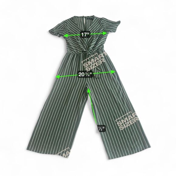 Potter's Pot Green & White Striped Jumpsuit | Wm Small | V-Neck Short Sleeve - Picture 6 of 6
